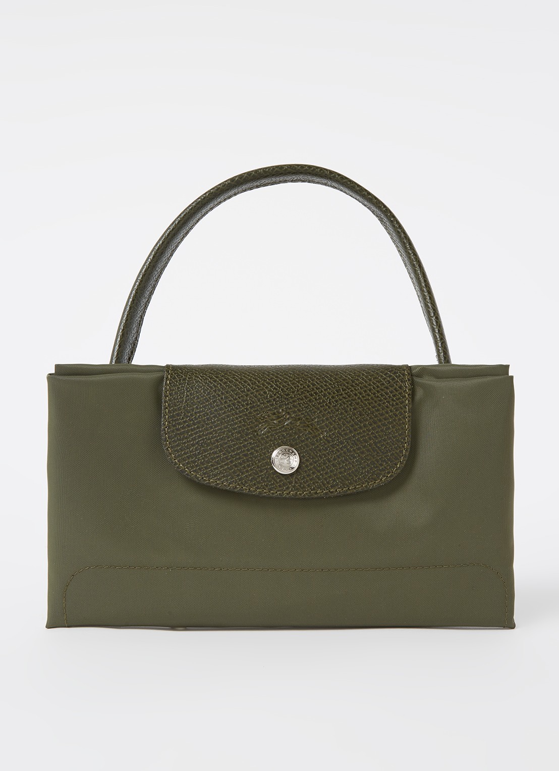 Longchamp Le Pliage Green handtas M met leren details - detail 3 bronsgroen