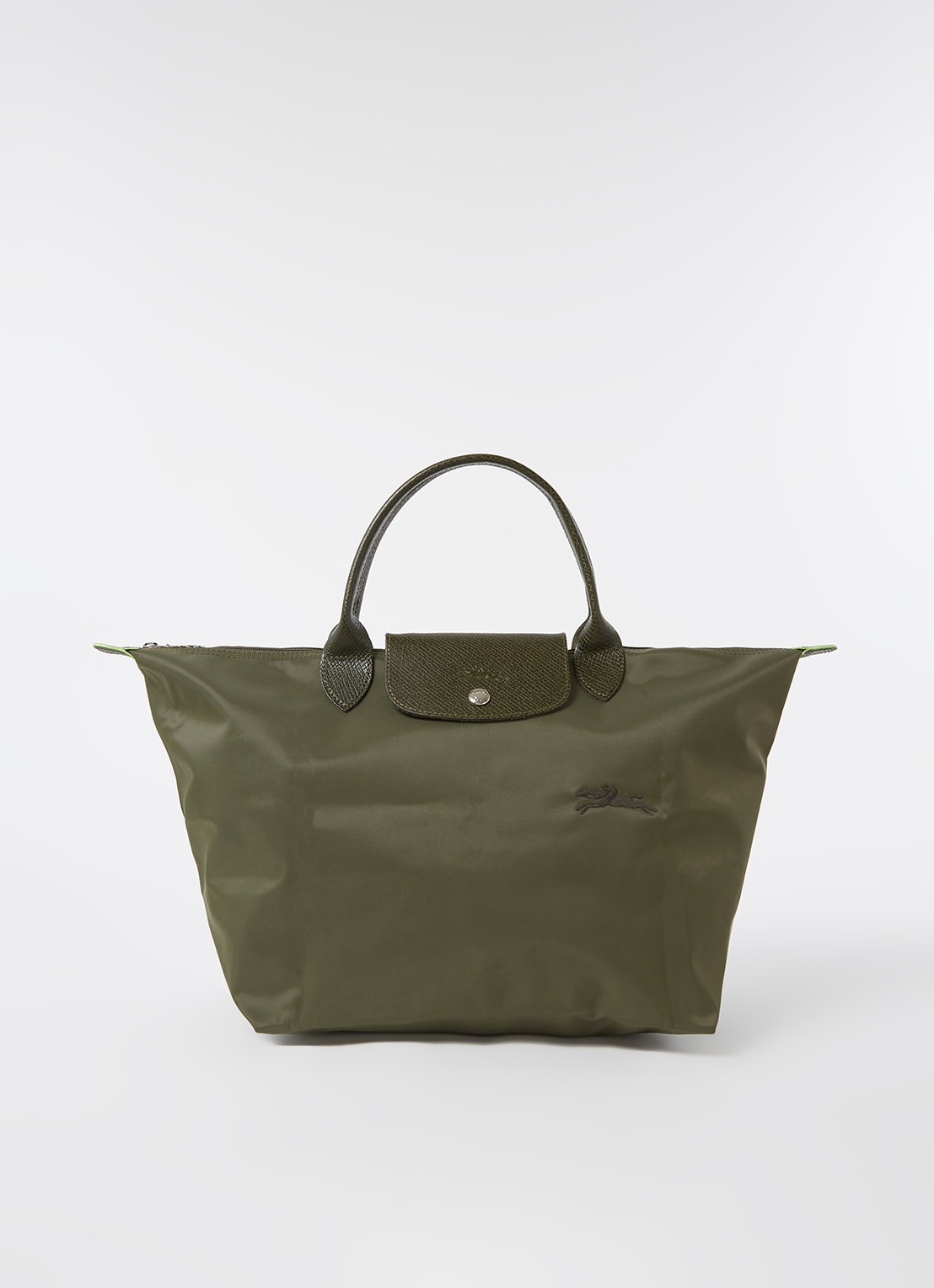 Longchamp Le Pliage Green handtas M met leren details - voorkant 4 bronsgroen