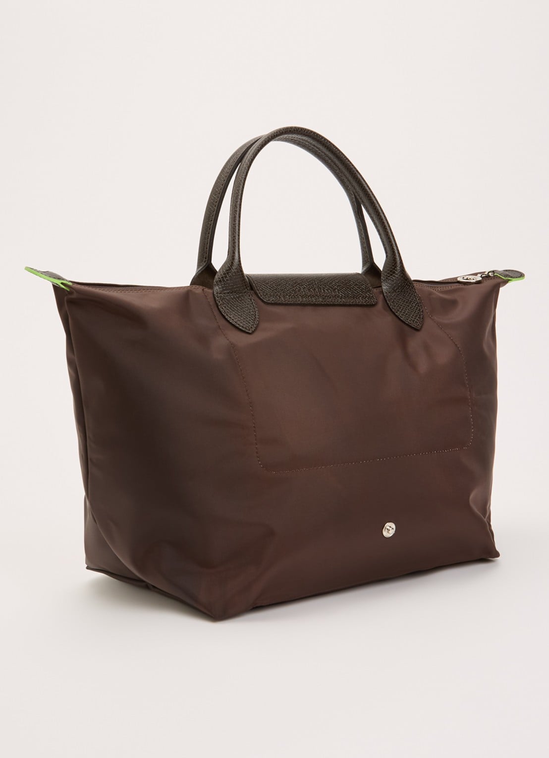 Longchamp Le Pliage Green handtas M met leren details - achterkant donkerbruin