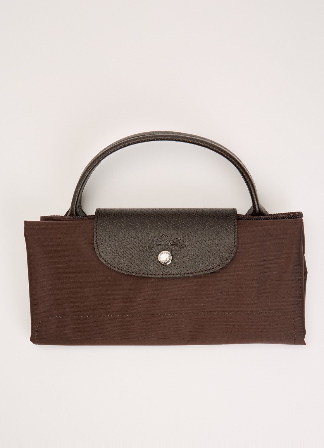 Longchamp Le Pliage Green handtas M met leren details - detail 6 donkerbruin