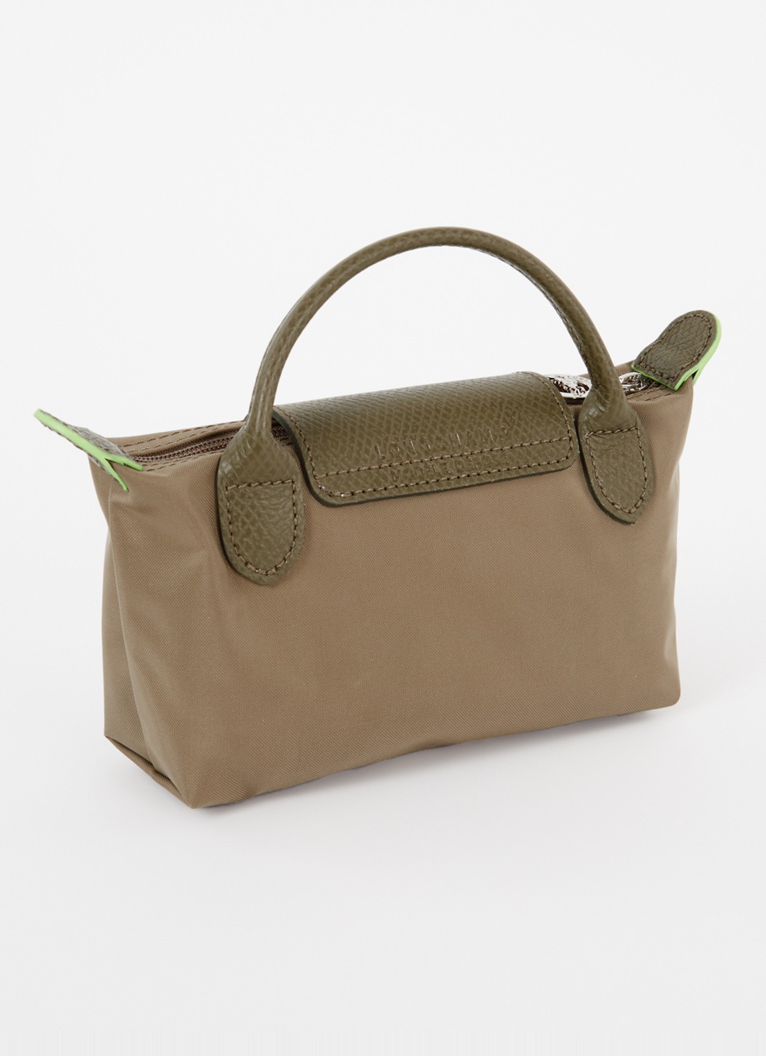 Longchamp Le Pliage Green handtas met leren details - achterkant 5 lichtbruin