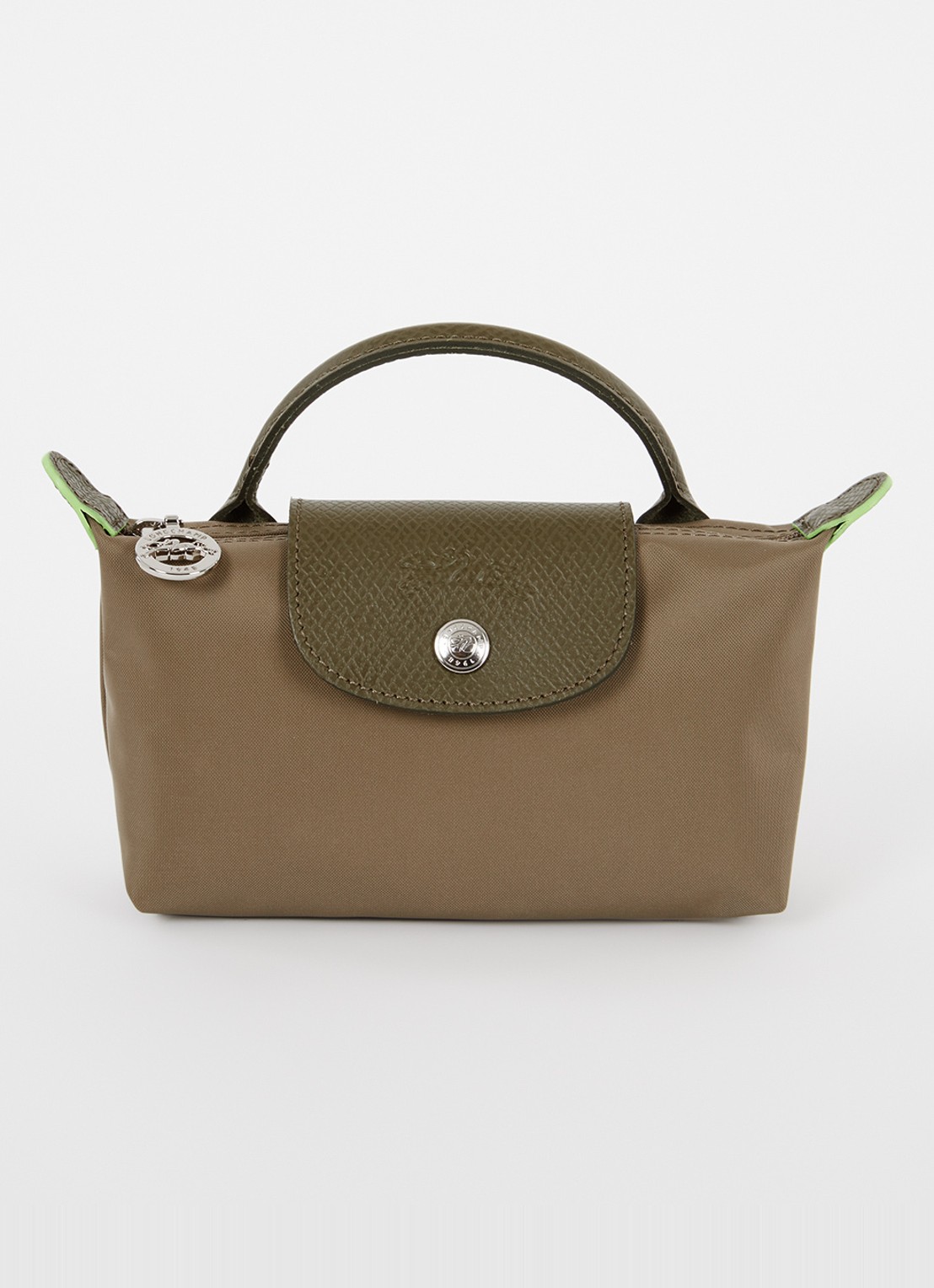 Longchamp Le Pliage Green handtas met leren details - voorkant 3 lichtbruin