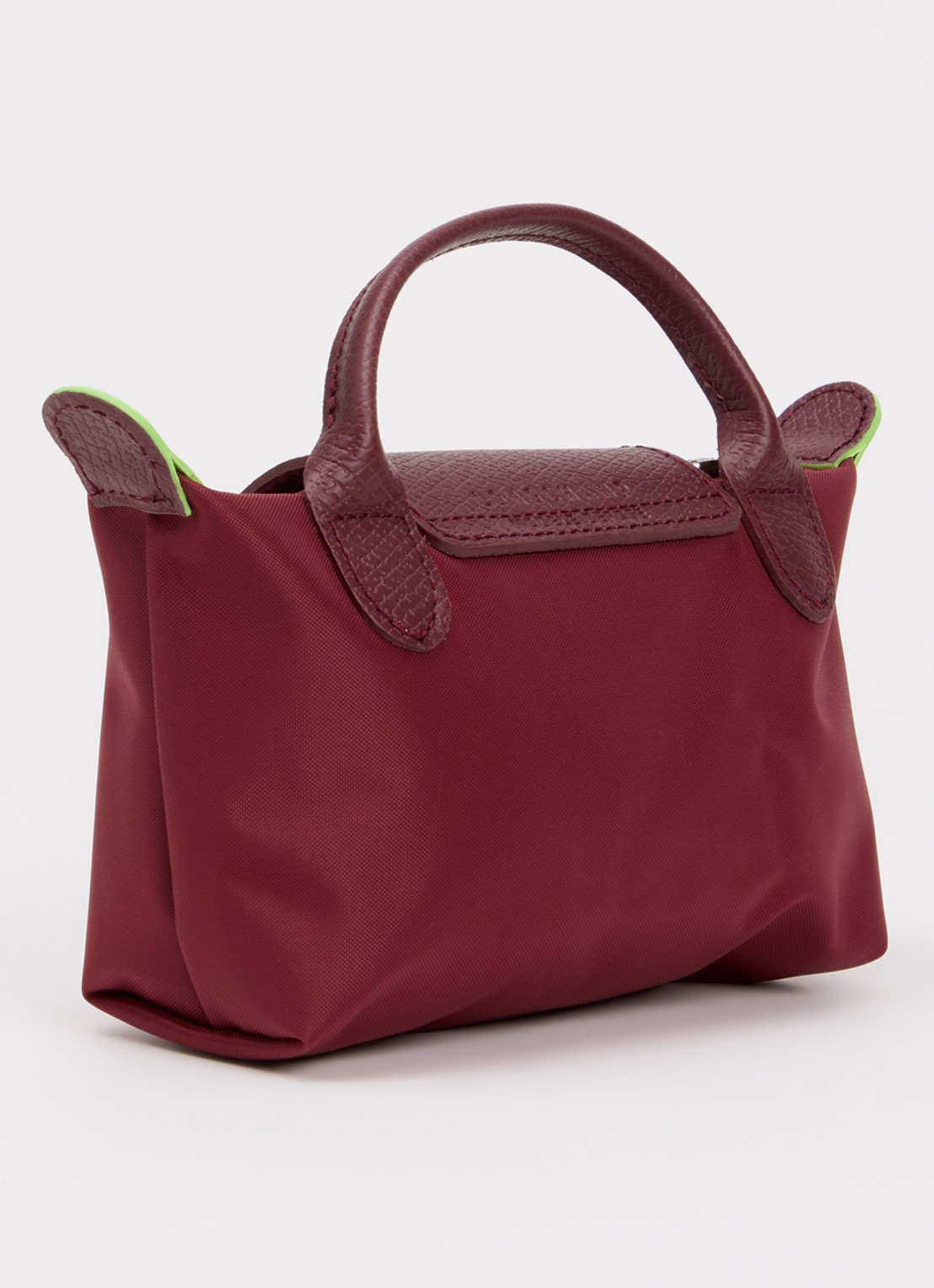 Longchamp Le Pliage Green handtas met leren details - achterkant 3 bordeauxrood