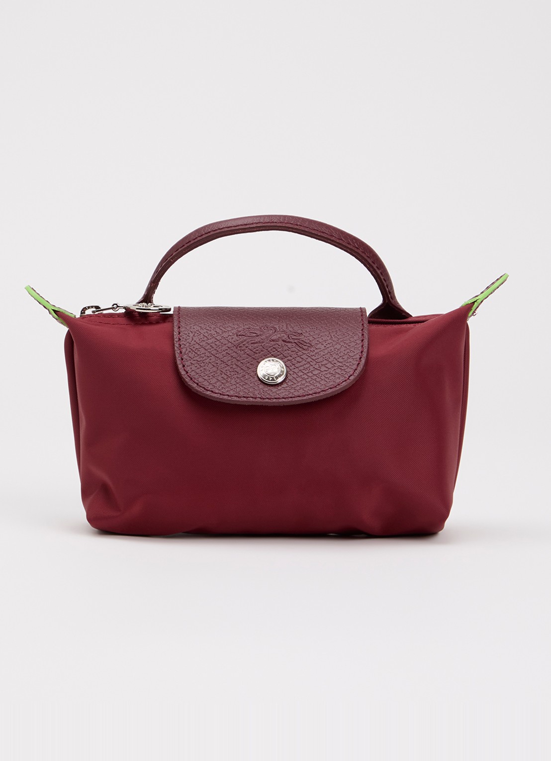 Longchamp Le Pliage Green handtas met leren details - voorkant bordeauxrood