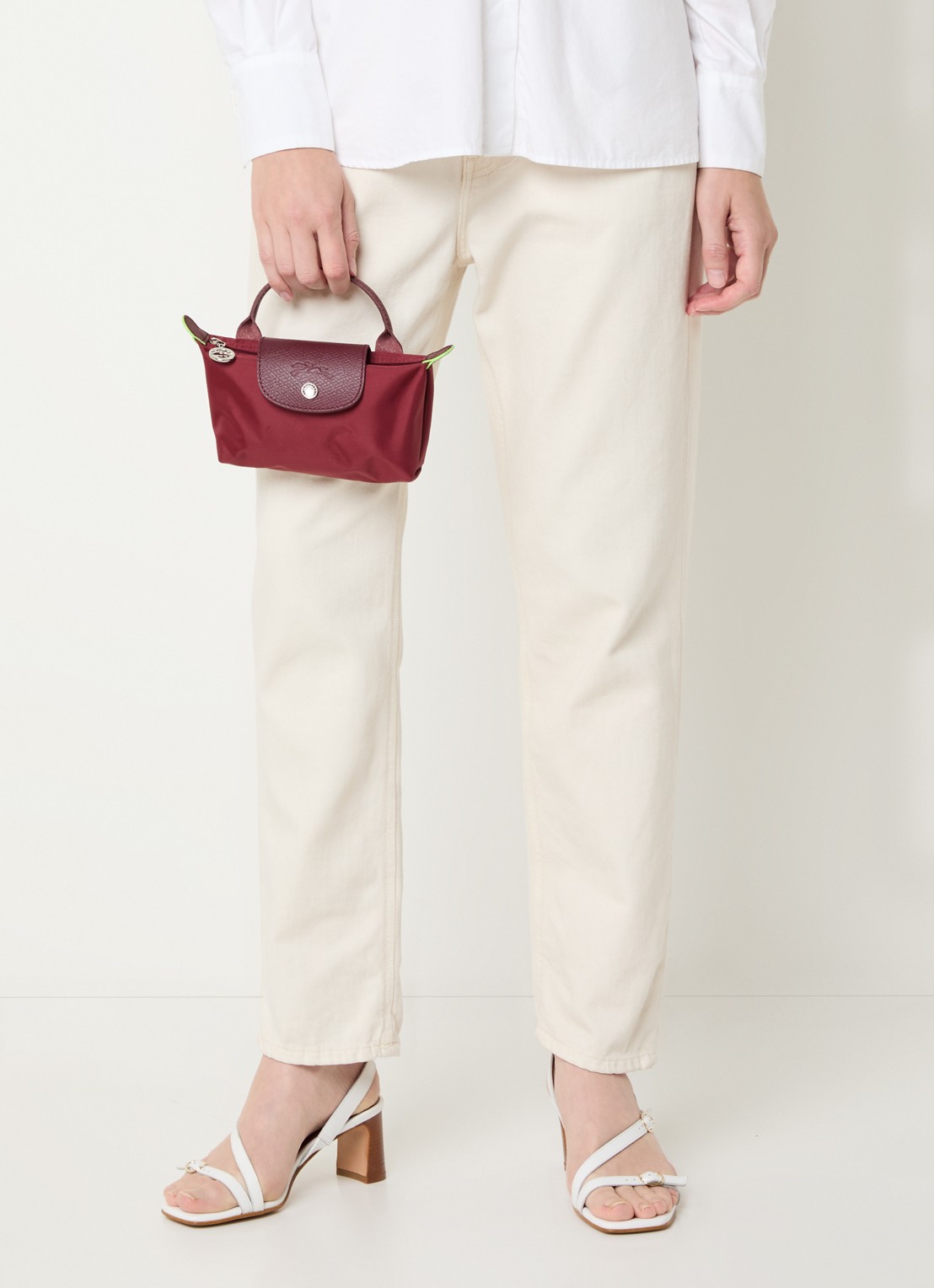 Longchamp Le Pliage Green handtas met leren details - voorkant 2 bordeauxrood