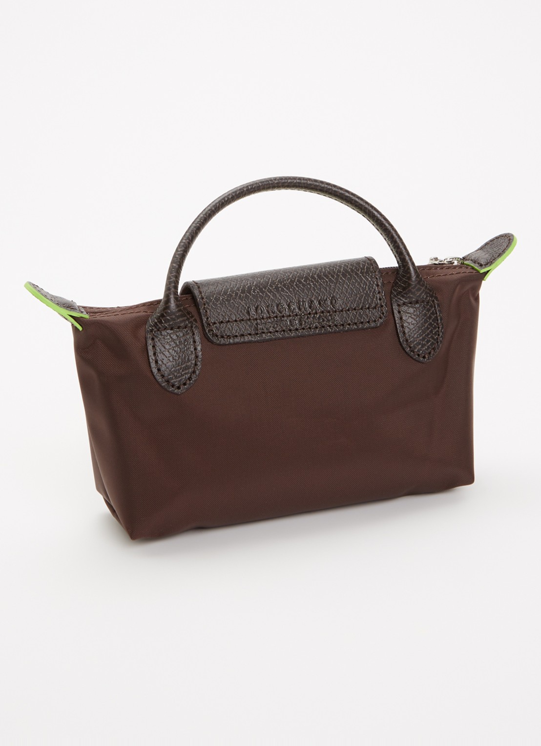 Longchamp Le Pliage Green handtas met leren details - achterkant 2 donkerbruin