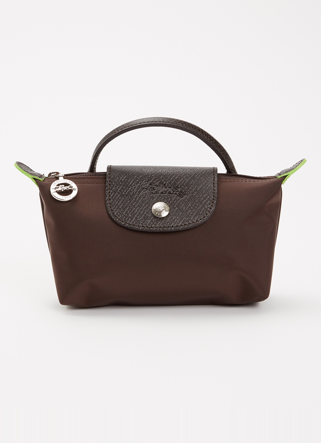 Longchamp Le Pliage Green handtas met leren details - voorkant donkerbruin