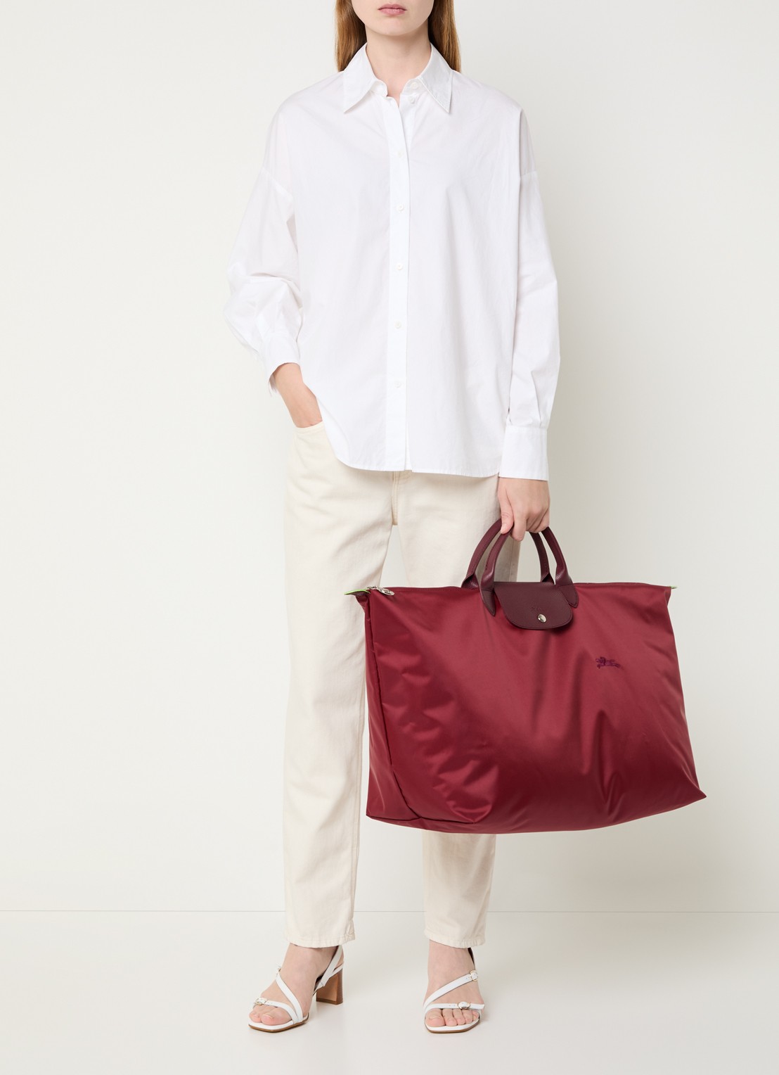 Longchamp Le Pliage Green reistas XL met leren details - voorkant 3 bordeauxrood