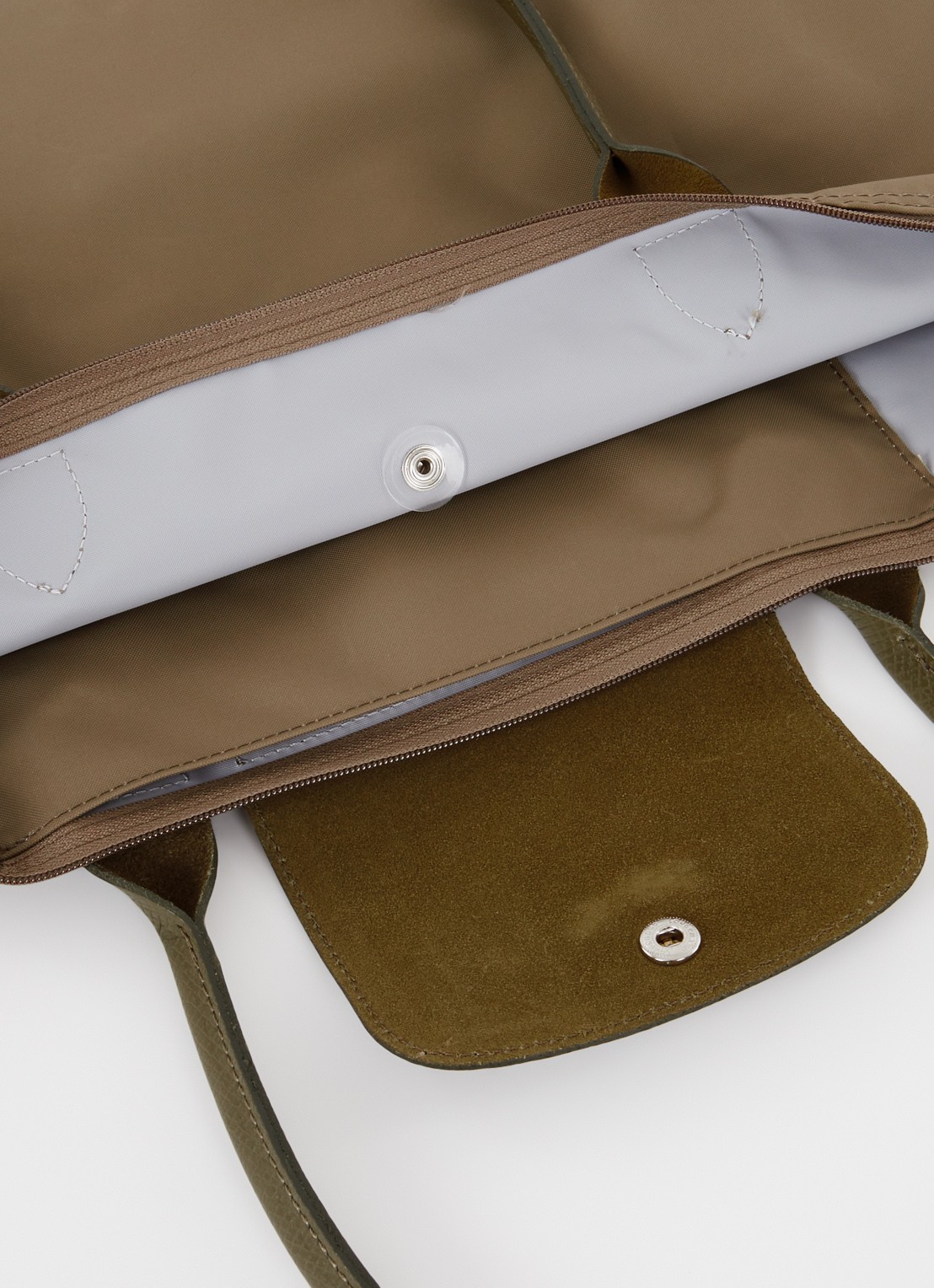 Longchamp Le Pliage Green schoudertas L met leren details - detail 3 lichtbruin