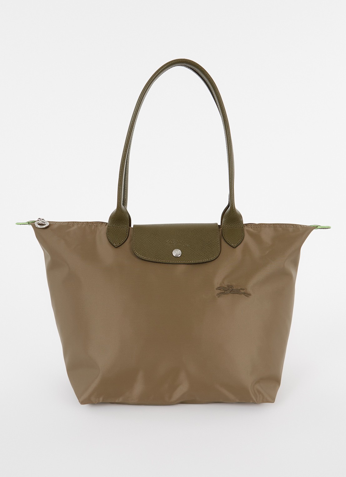 Longchamp Le Pliage Green schoudertas L met leren details - voorkant lichtbruin