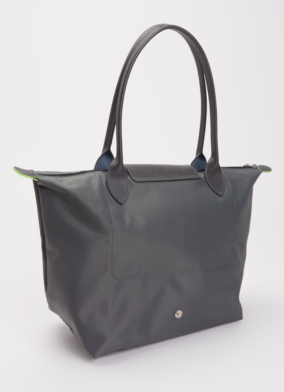 Longchamp Le Pliage Green schoudertas M met leren details - achterkant 7 donkergrijs