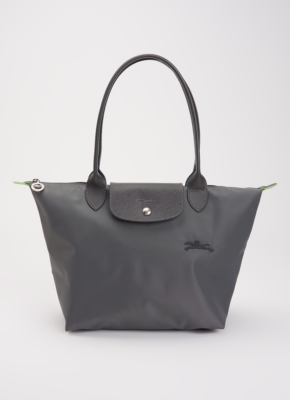 Longchamp Le Pliage Green schoudertas M met leren details - voorkant 5 donkergrijs
