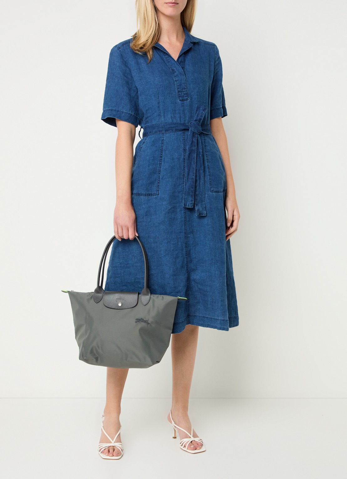 Longchamp Le Pliage Green schoudertas M met leren details - voorkant 6 donkergrijs