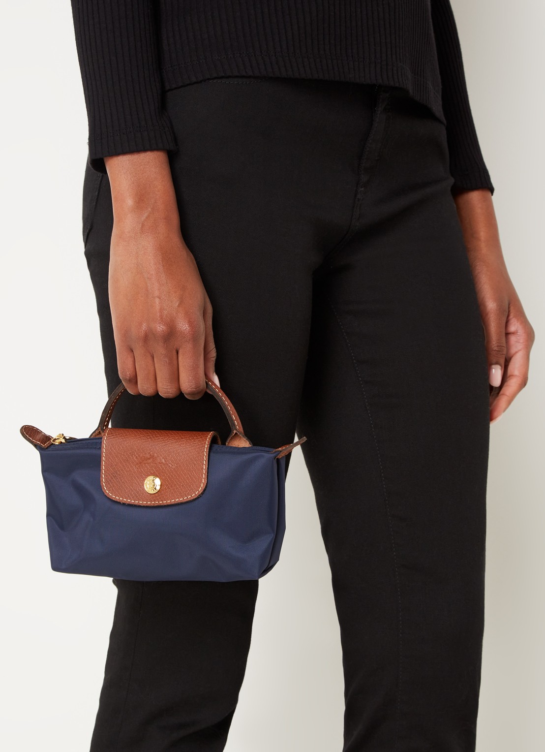 Longchamp Le Pliage handtas met leren details - voorkant 3 blauw