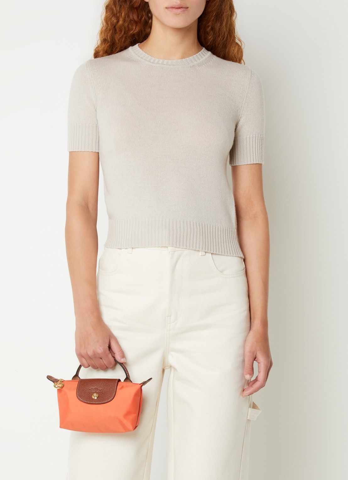 Longchamp Le Pliage handtas met leren details - voorkant 2 oranje