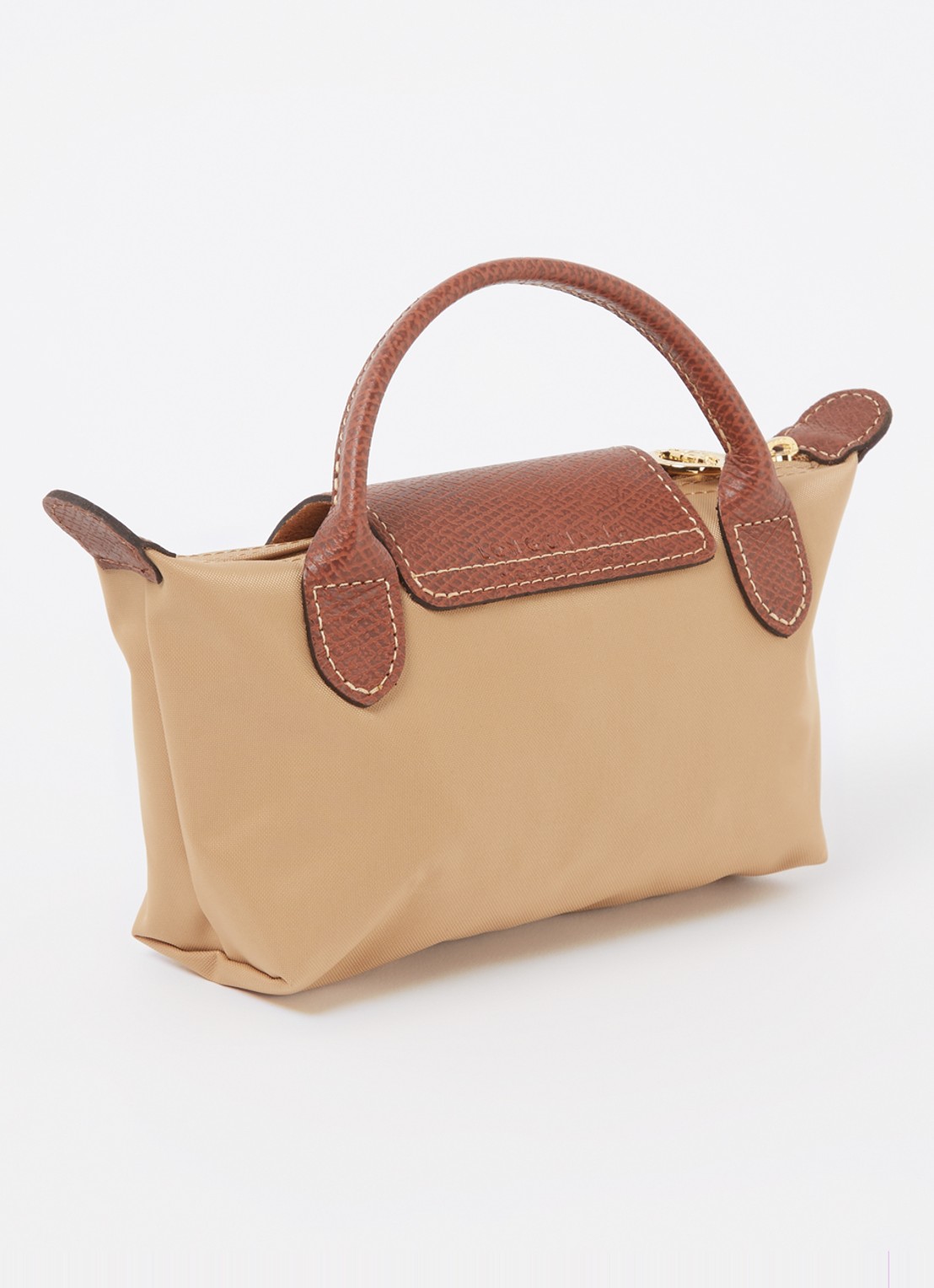 Longchamp Le Pliage handtas met leren details - achterkant 3 camel