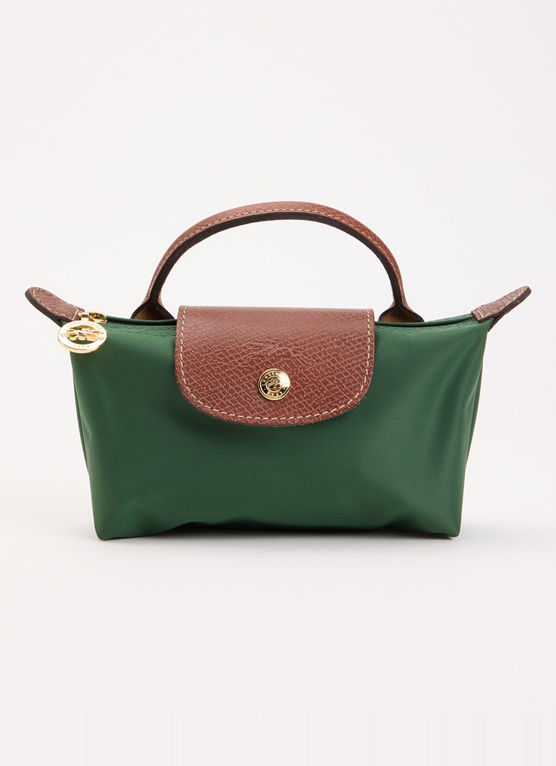 Longchamp Le Pliage handtas met leren details - voorkant 3 donkergroen