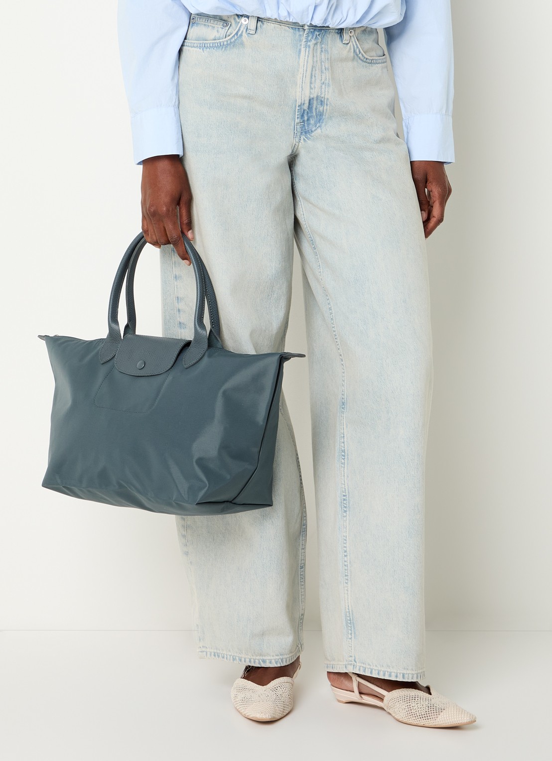 Longchamp Le Pliage One handtas L met leren details - voorkant 3 antraciet