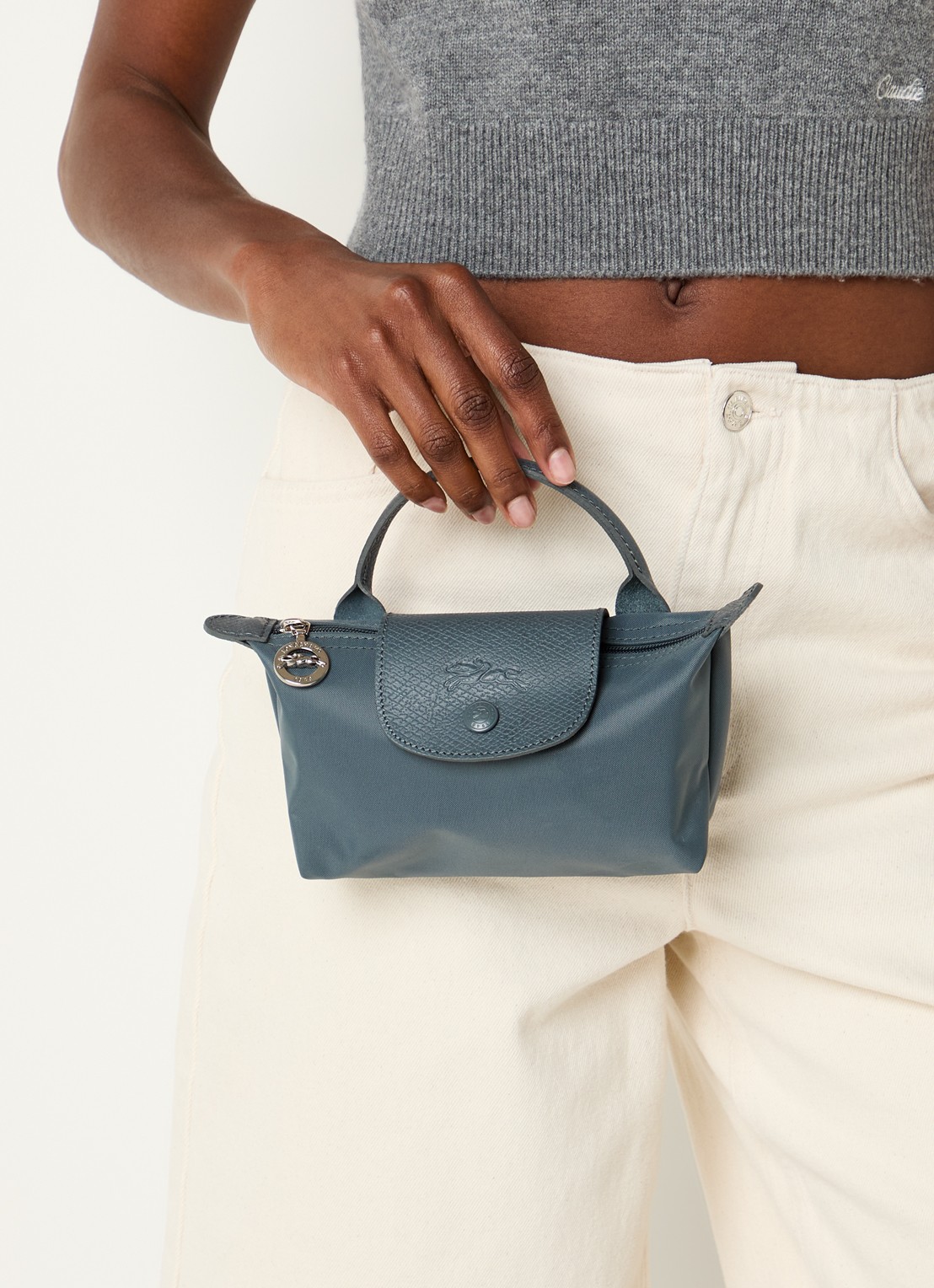 Longchamp Le Pliage One handtas met leren details - voorkant 5 antraciet