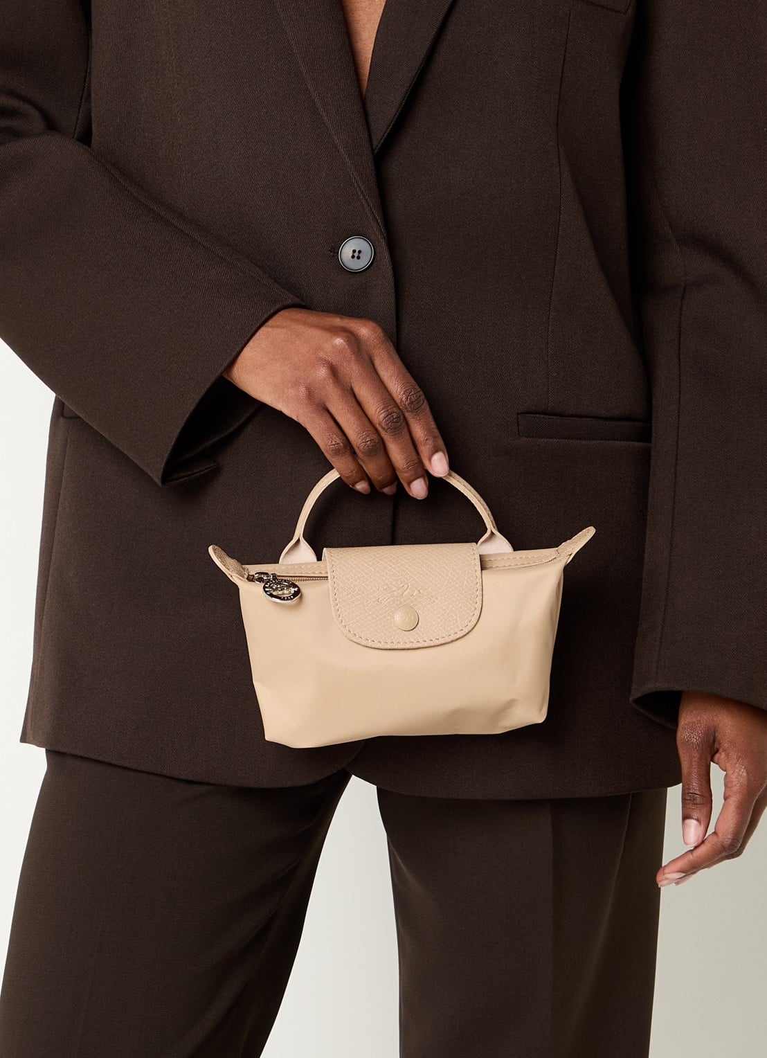 Longchamp Le Pliage One handtas met leren details - voorkant 2 beige