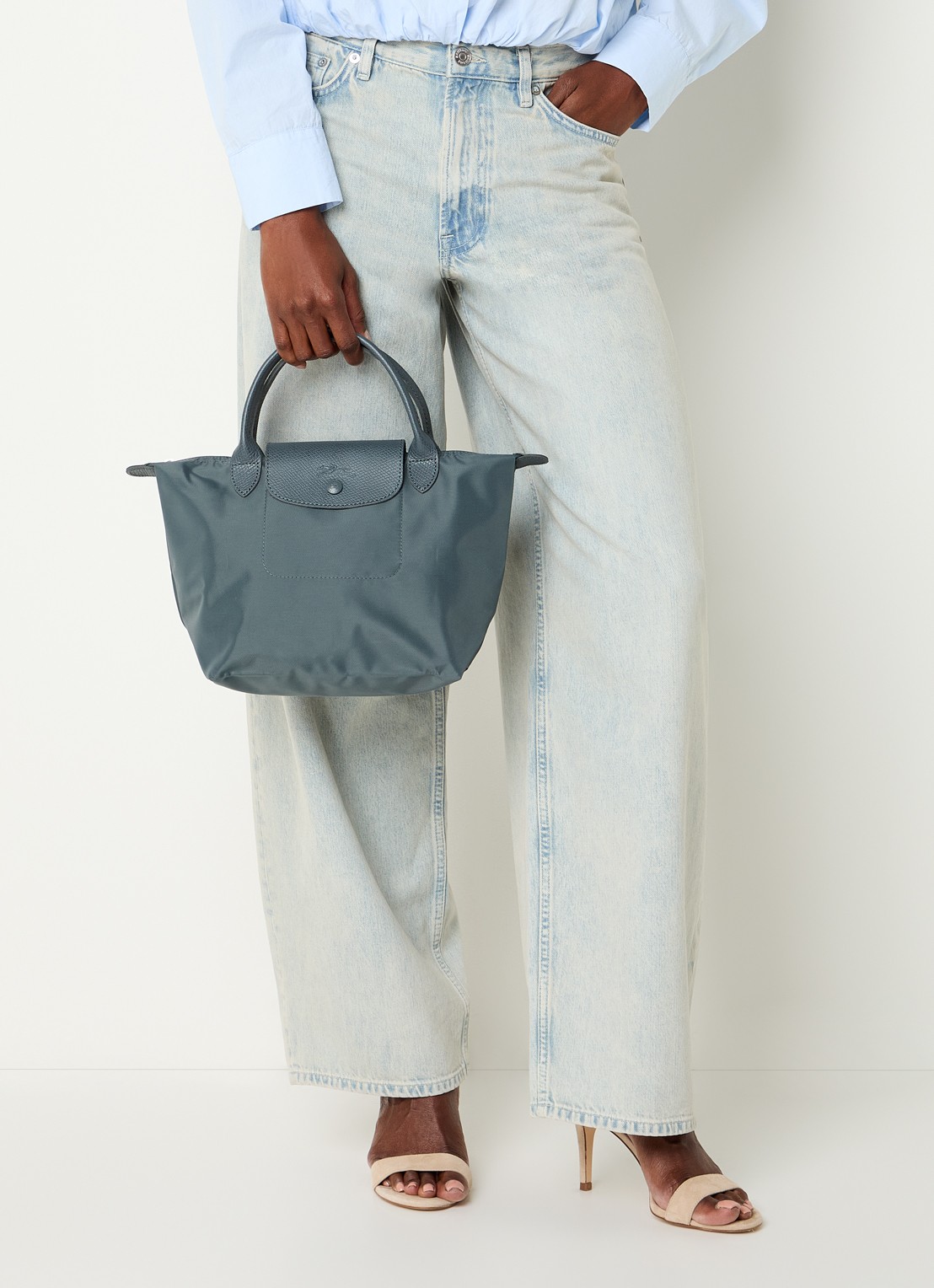 Longchamp Le Pliage One handtas S met leren details - voorkant 3 antraciet