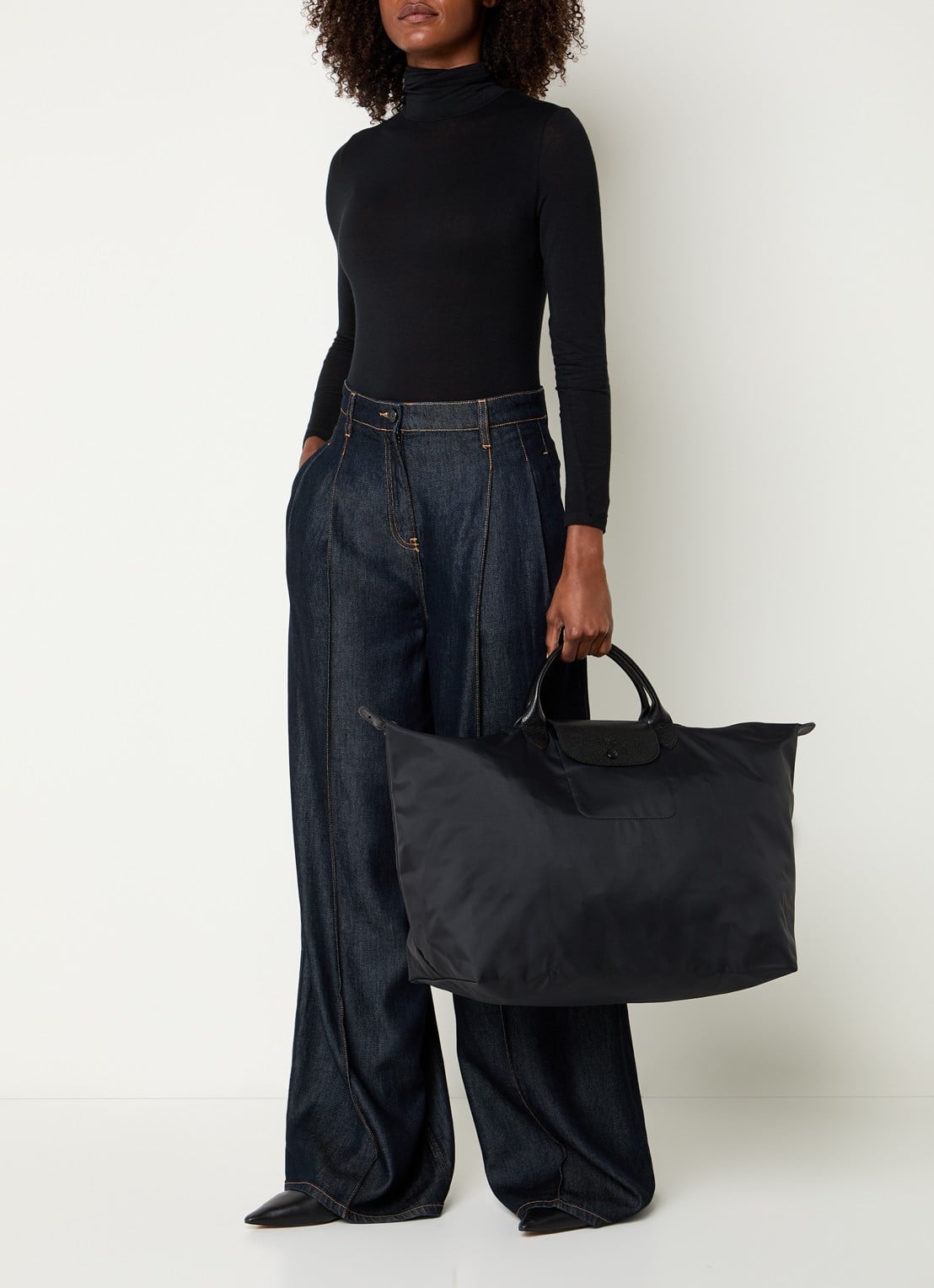 Longchamp Le Pliage One reistas L met leren details - voorkant 2 zwart