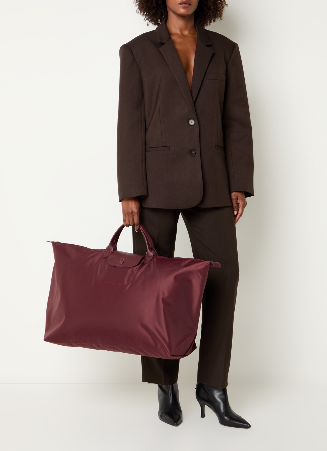 Longchamp Le Pliage One reistas XL met leren details - voorkant 3 bordeauxrood