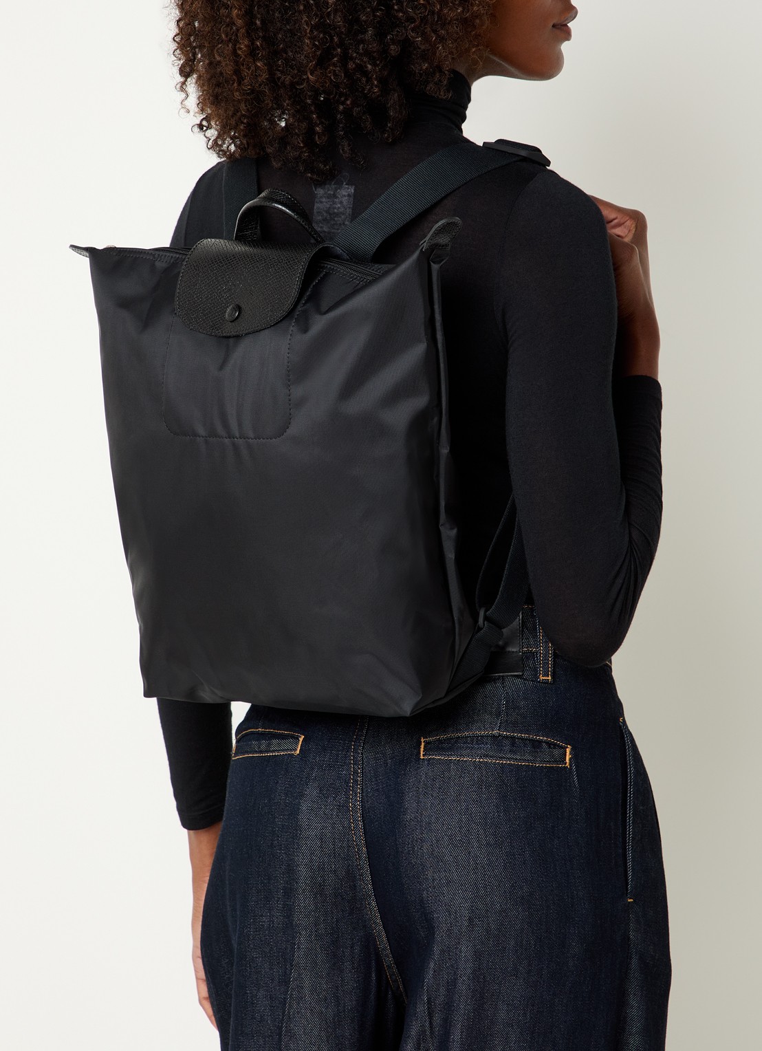 Longchamp Le Pliage One rugzak M met leren details - voorkant 2 zwart