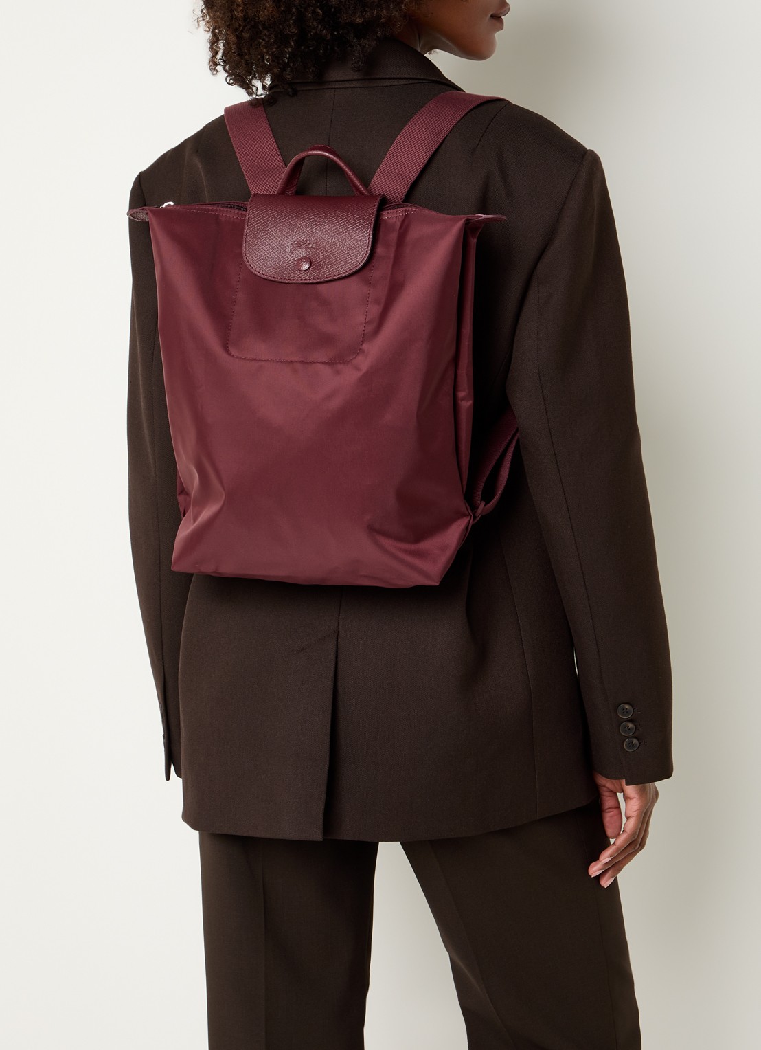 Longchamp Le Pliage One rugzak M met leren details - voorkant 2 aubergine