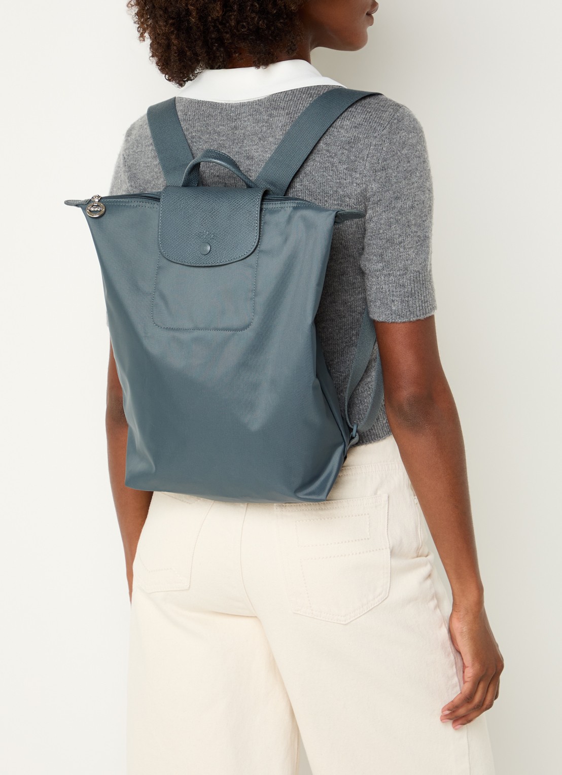Longchamp Le Pliage One rugzak M met leren details - voorkant 4 staalblauw