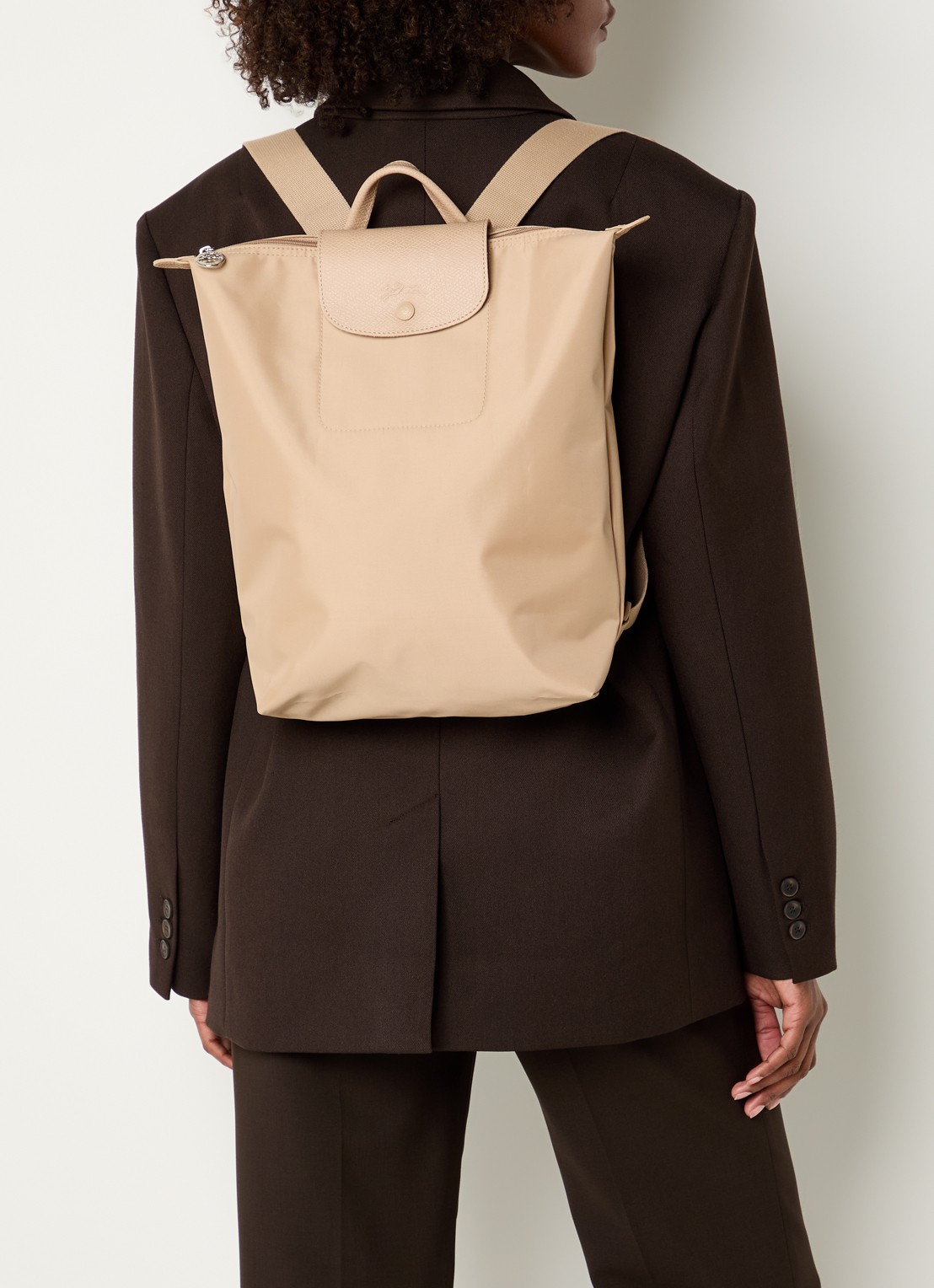 Longchamp Le Pliage One rugzak M met leren details - voorkant 2 camel