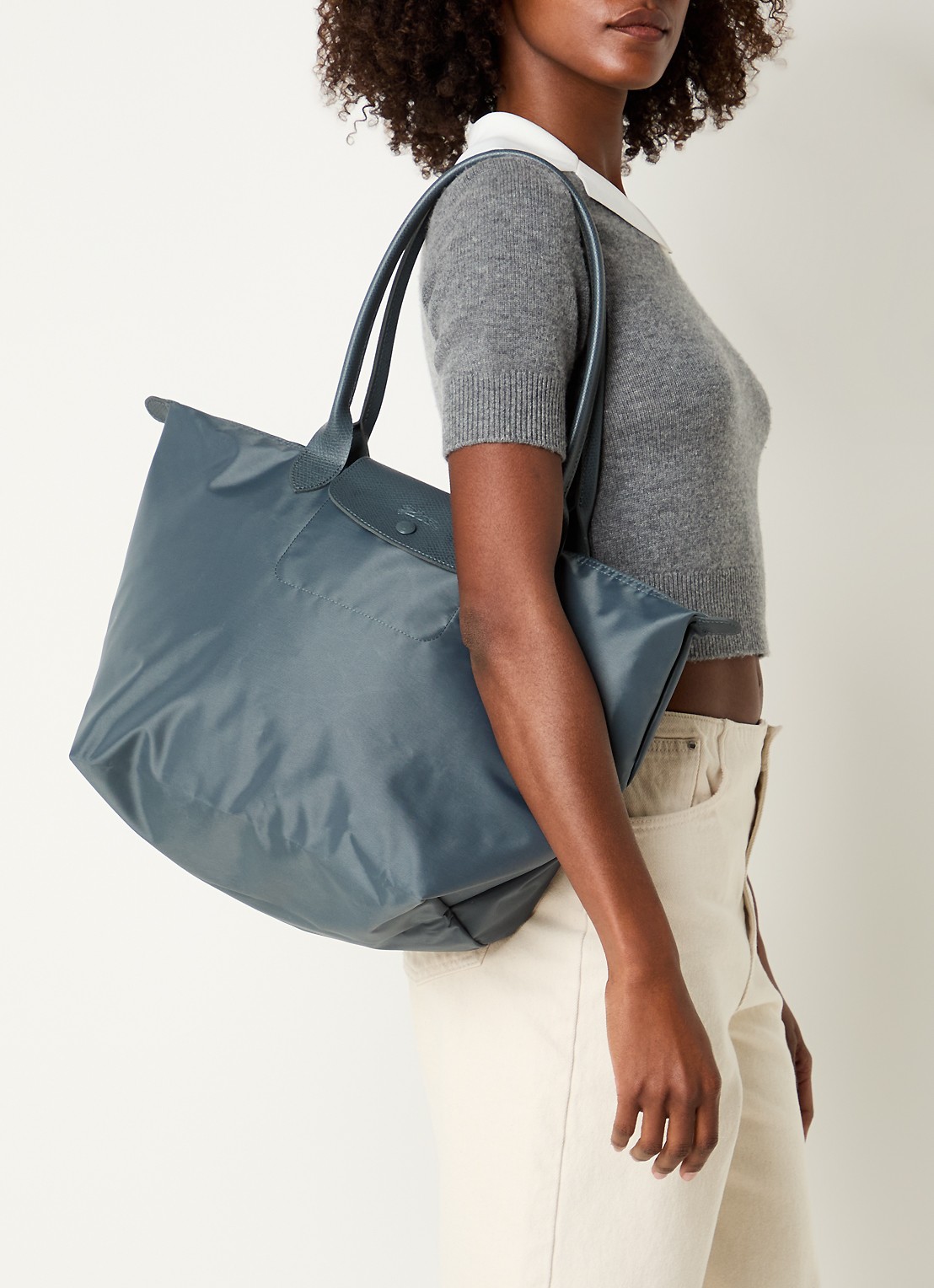 Longchamp Le Pliage One schoudertas L met leren details - voorkant 2 antraciet