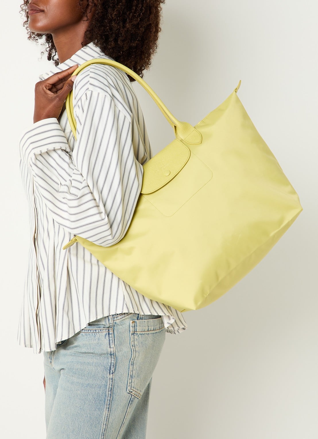 Longchamp Le Pliage One schoudertas L met leren details - voorkant 2 lime