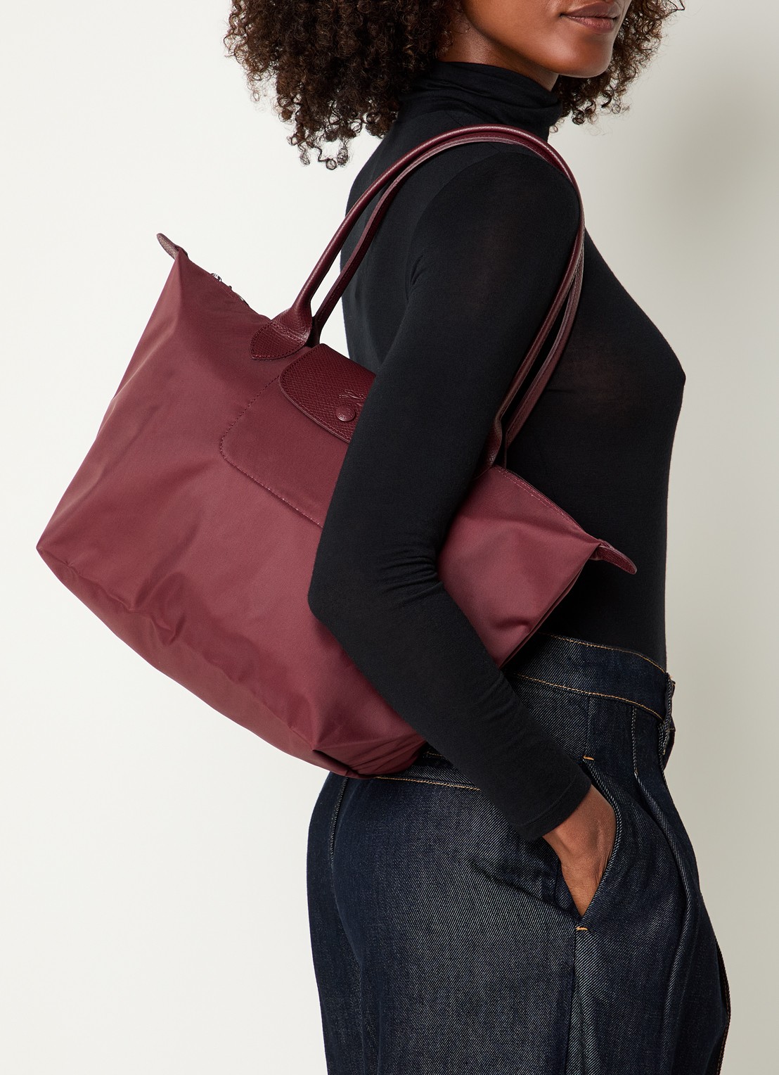 Longchamp Le pliage One schoudertas M met details van leer - voorkant 2 aubergine