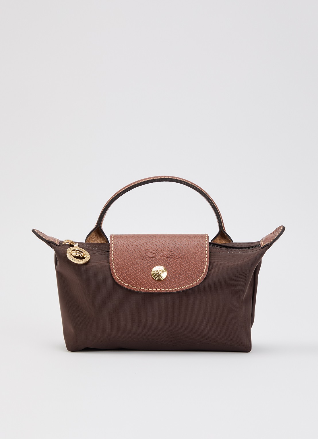Longchamp Le Pliage Orginal handtas met leren details - voorkant donkerbruin