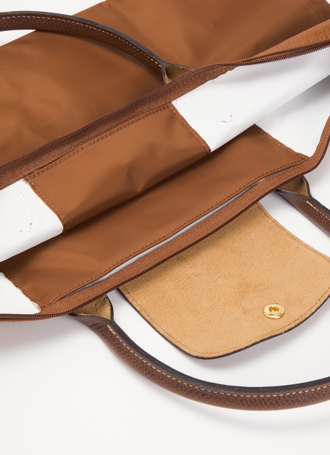 Longchamp Le Pliage Original handtas L met leren details - detail cognac