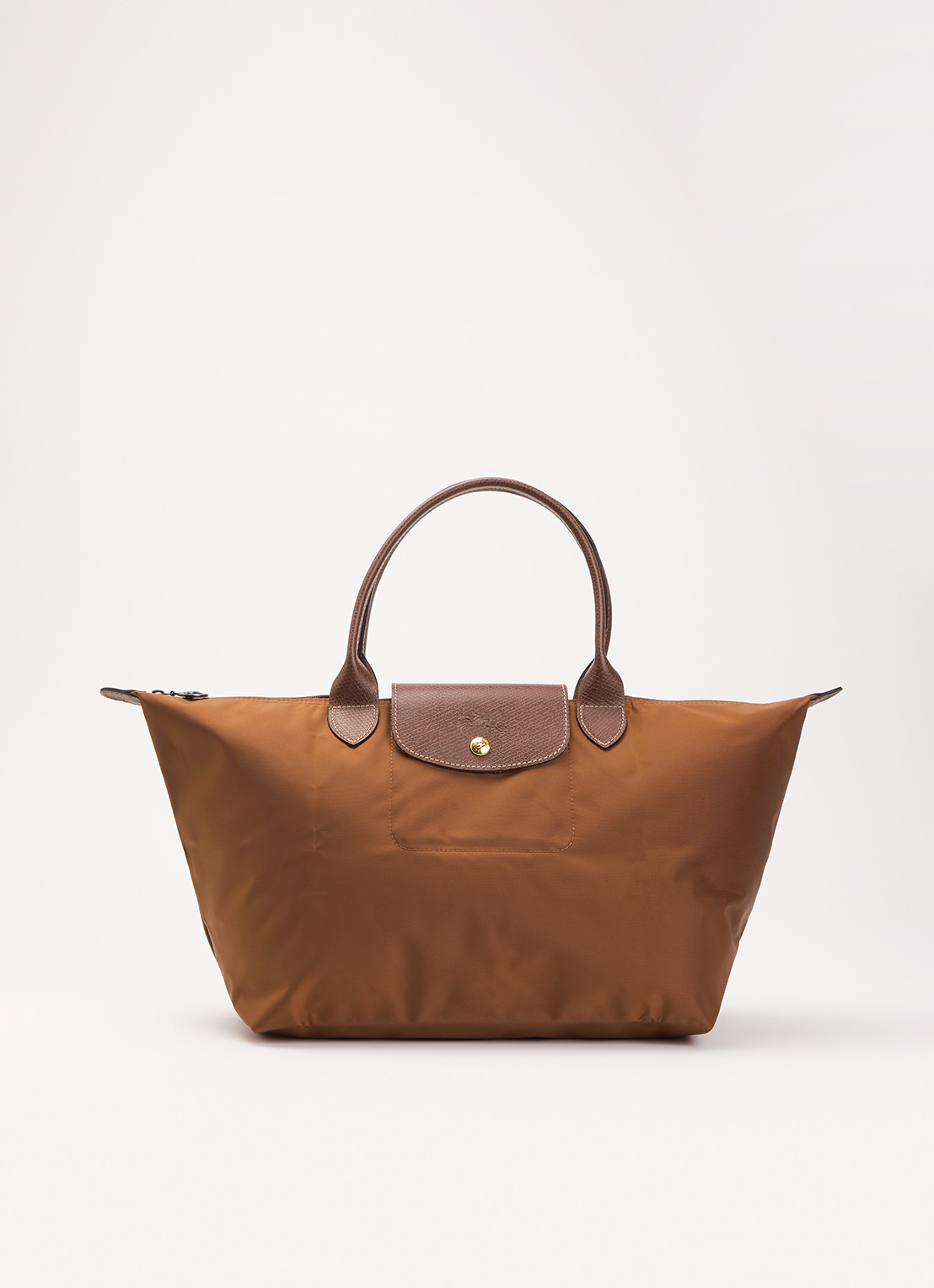 Longchamp Le Pliage Original handtas L met leren details - voorkant 5 cognac