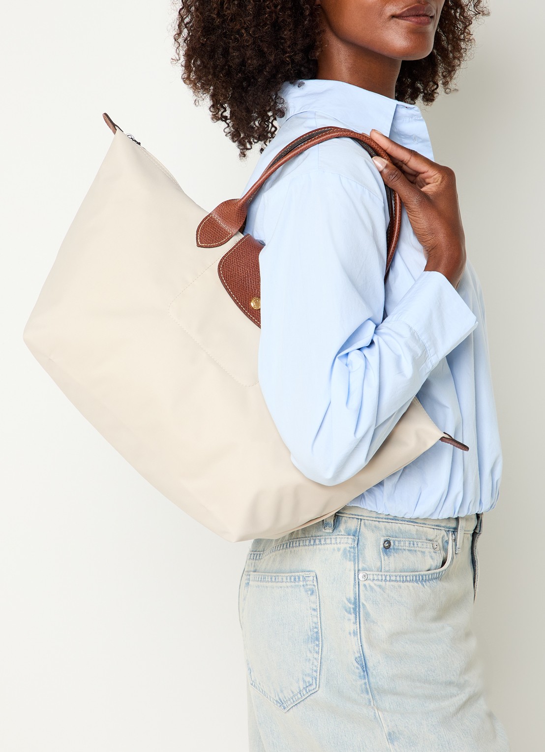 Longchamp Le Pliage Original handtas L met leren details - voorkant 7 ivoor