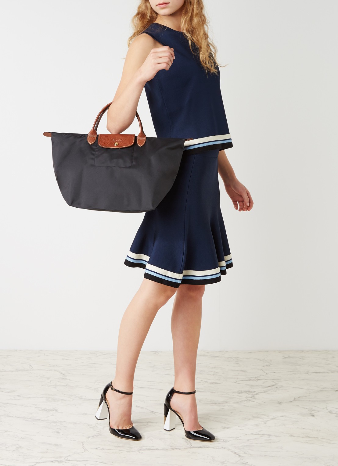 Longchamp Le Pliage Original handtas M met leren details - voorkant 2 zwart