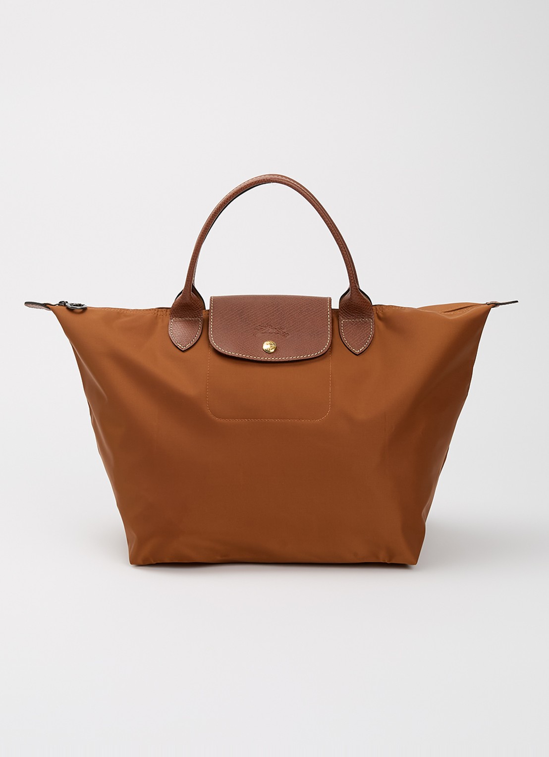 Longchamp Le Pliage Original handtas M met leren details - voorkant 5 cognac