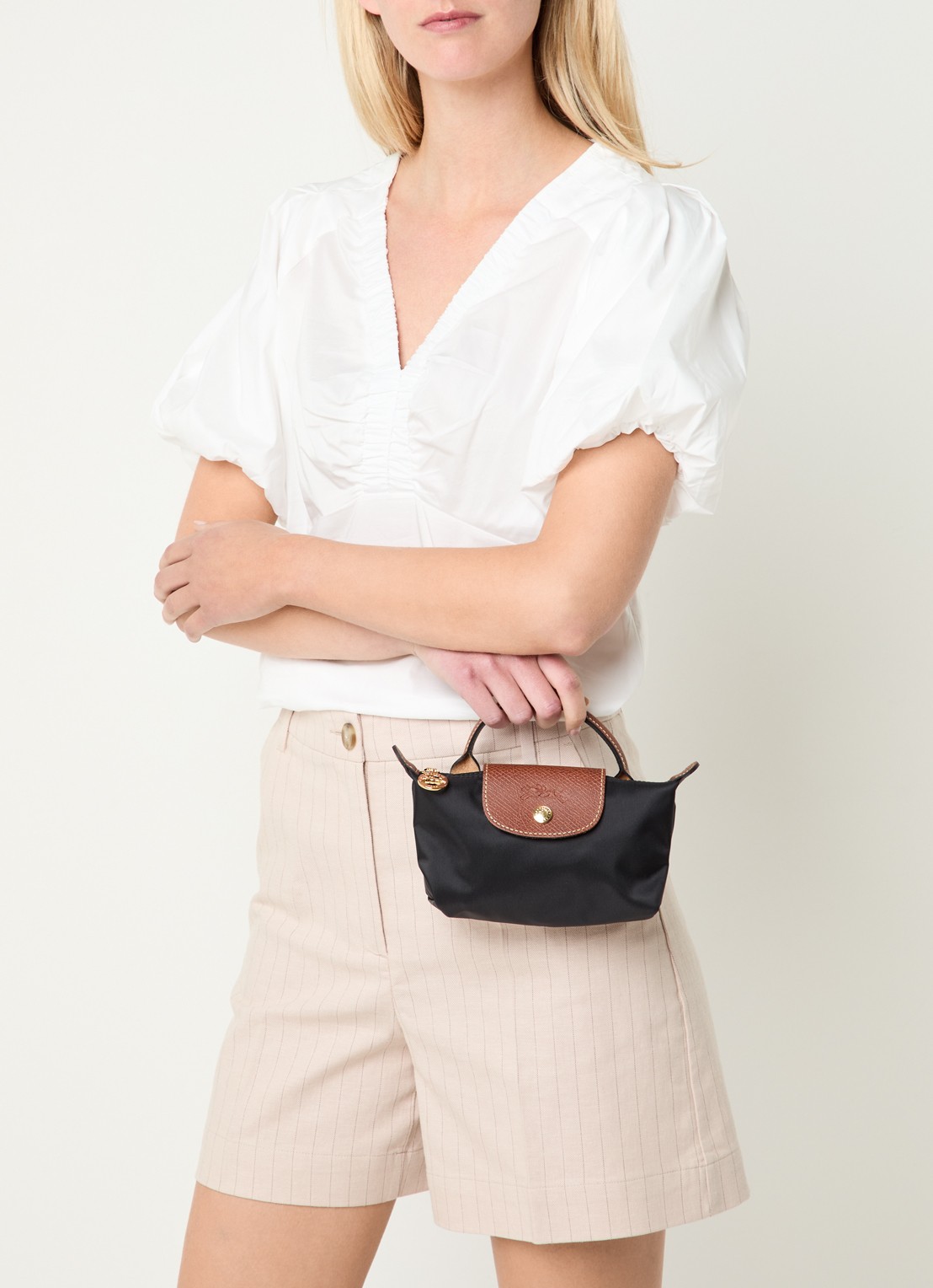 Longchamp Le Pliage Original handtas met leren details - voorkant 5 zwart