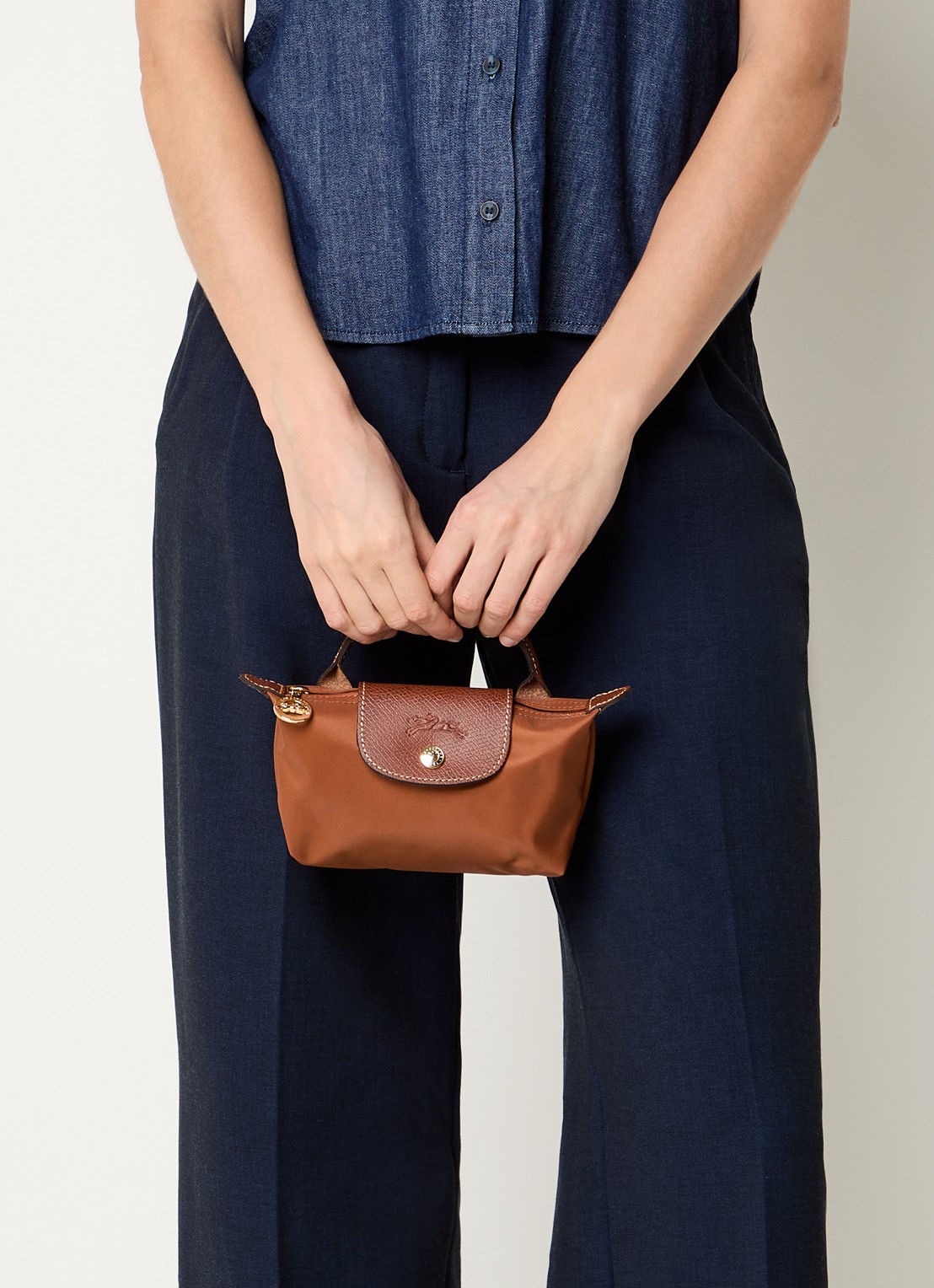 Longchamp Le Pliage Original handtas met leren details - voorkant 6 cognac
