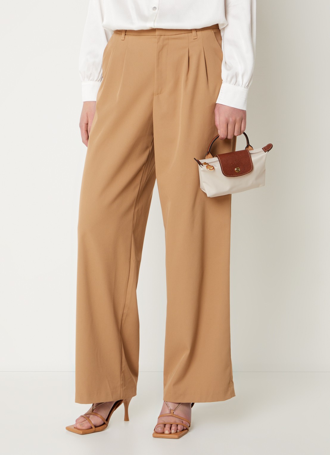 Longchamp Le Pliage Original handtas met leren details  - voorkant 4 creme