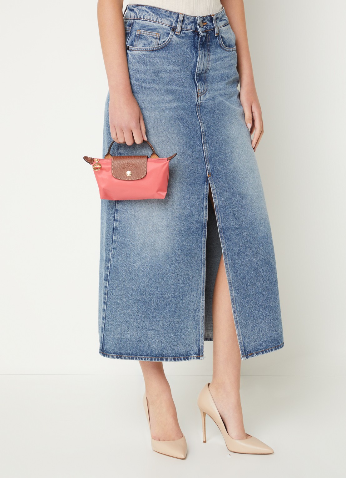 Longchamp Le Pliage Original handtas met leren details - voorkant 5 donkerroze