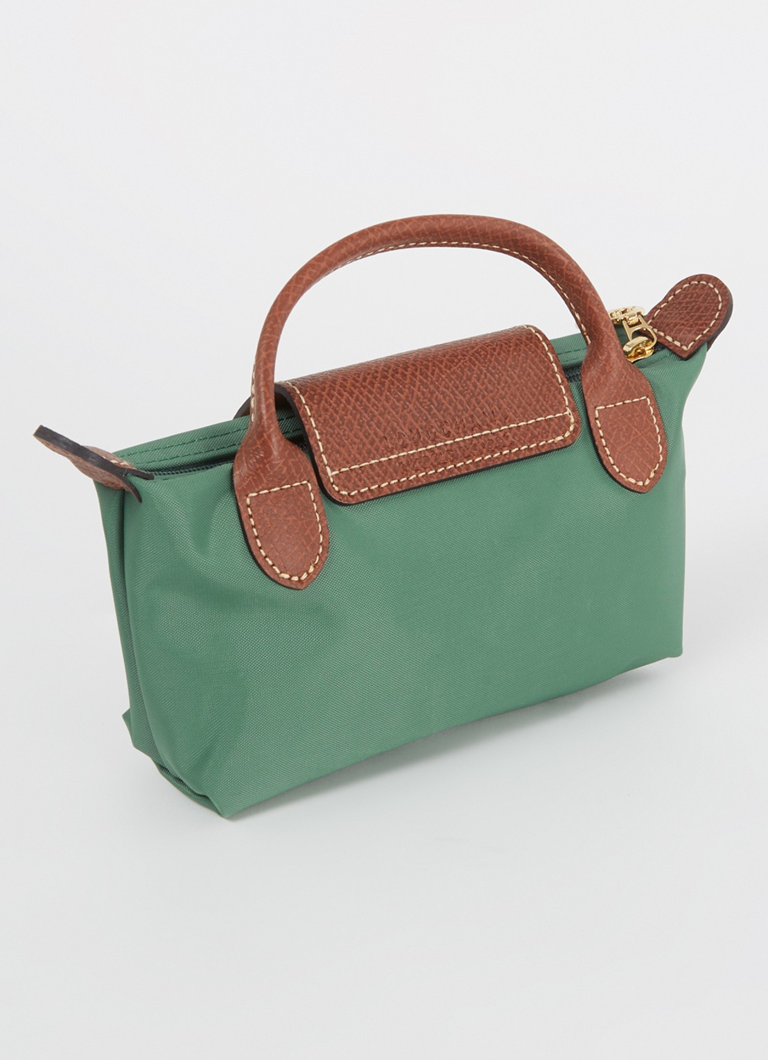Longchamp Le Pliage Original handtas met leren details - achterkant 3 zeegroen