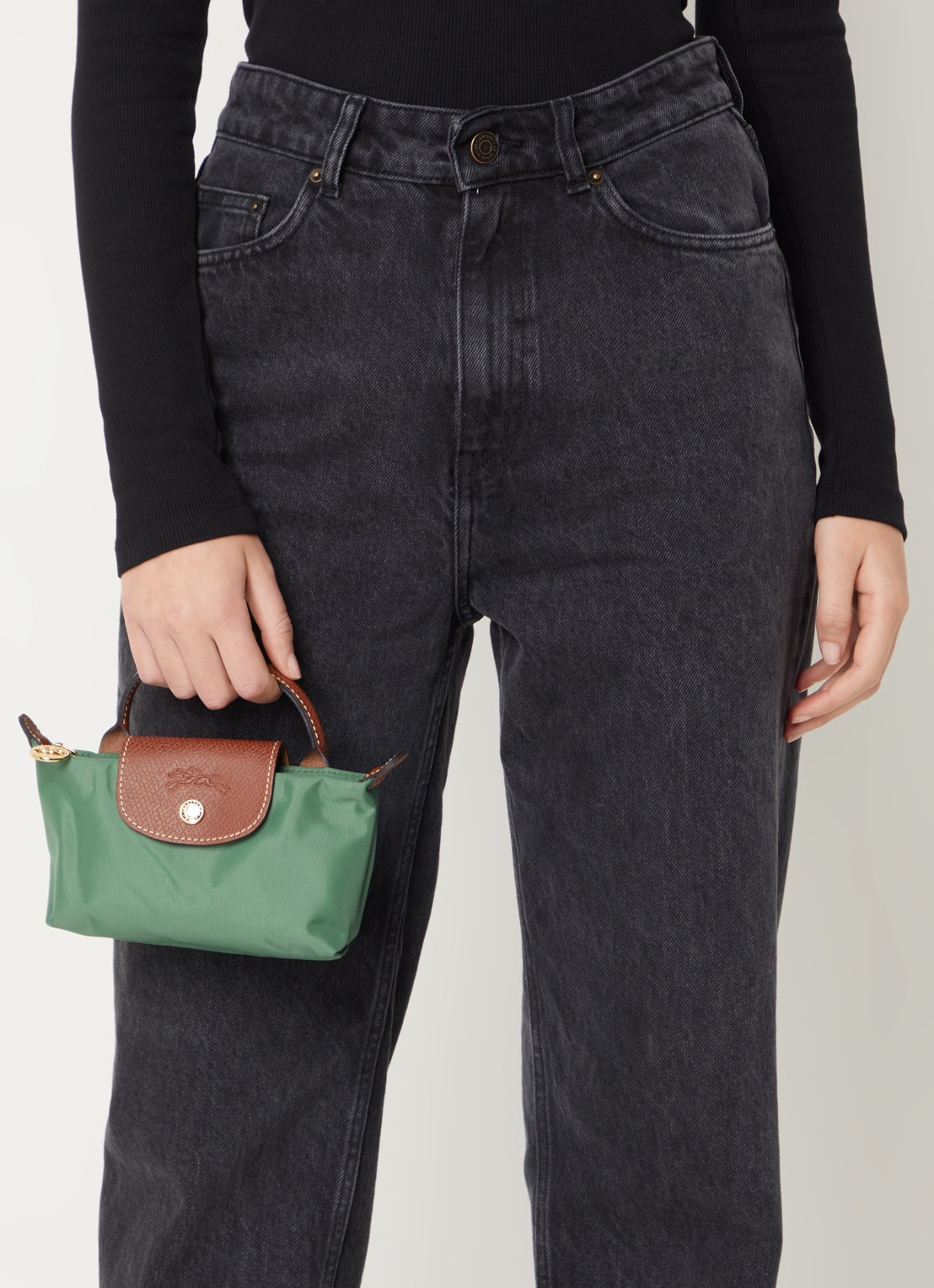 Longchamp Le Pliage Original handtas met leren details - voorkant 5 zeegroen