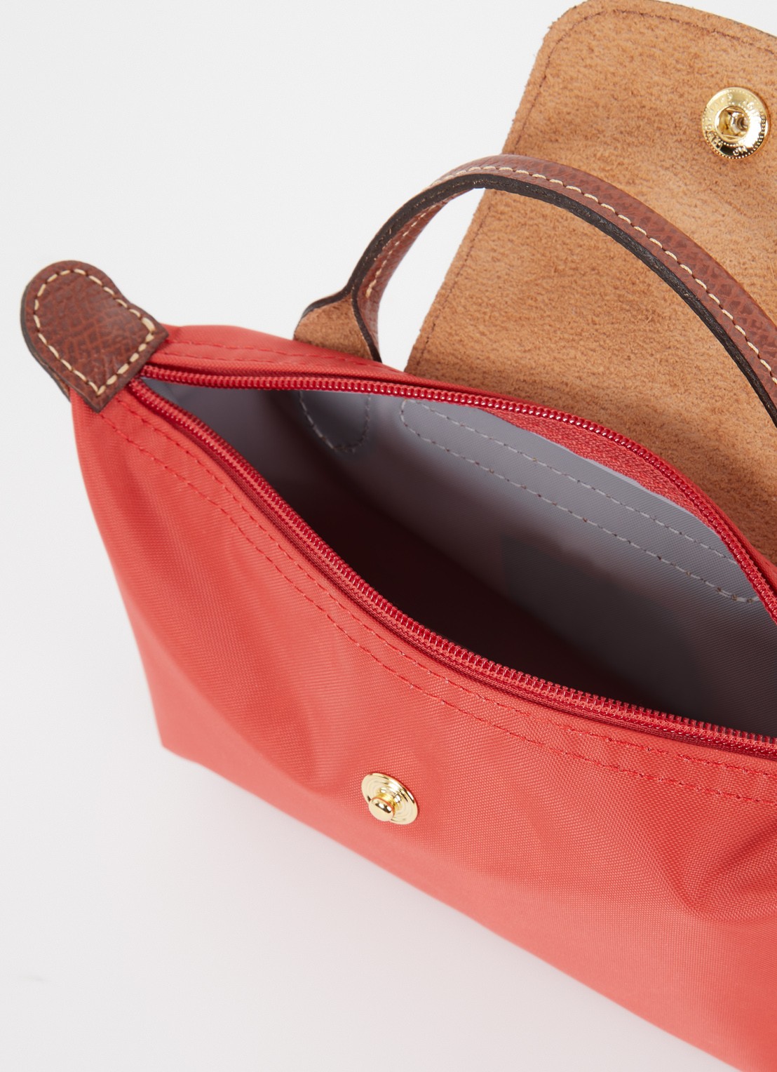 Longchamp Le Pliage Original handtas met leren details - detail 4 oranjerood