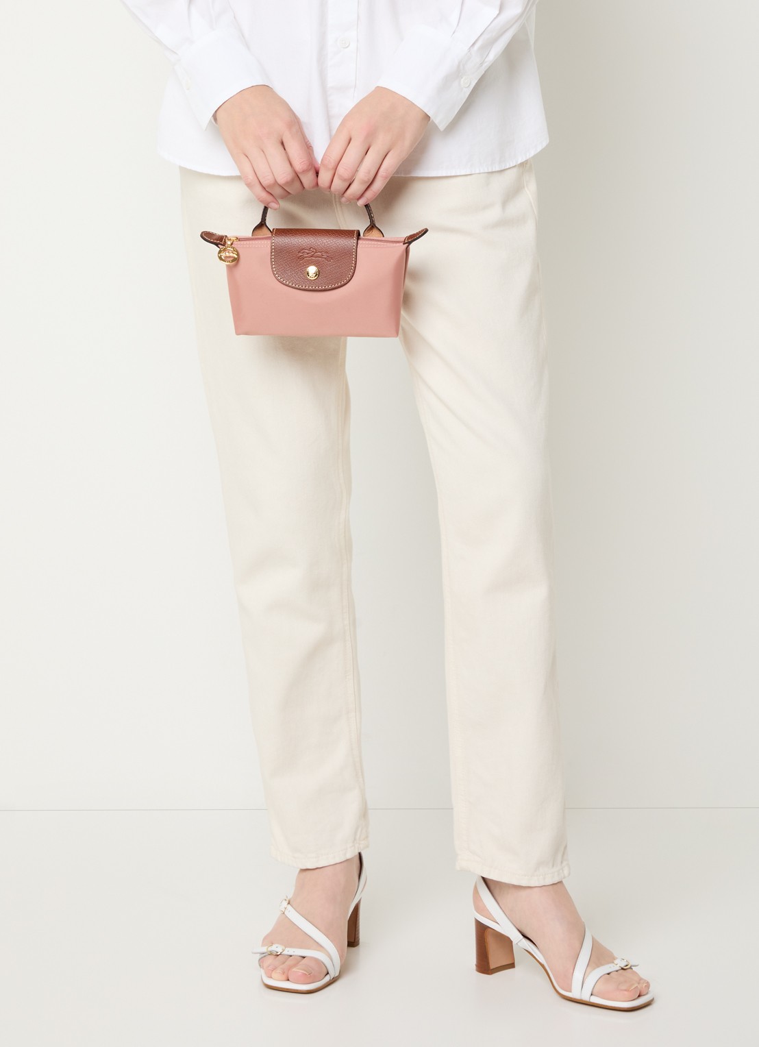 Longchamp Le Pliage Original handtas met leren details - voorkant 2 oudroze