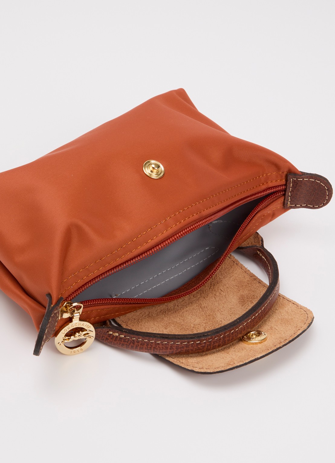 Longchamp Le Pliage Original handtas met leren details - detail 4 oranjebruin