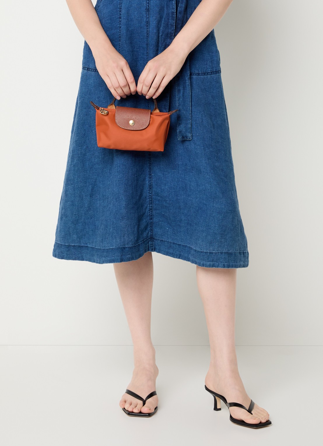 Longchamp Le Pliage Original handtas met leren details - voorkant 2 oranjebruin